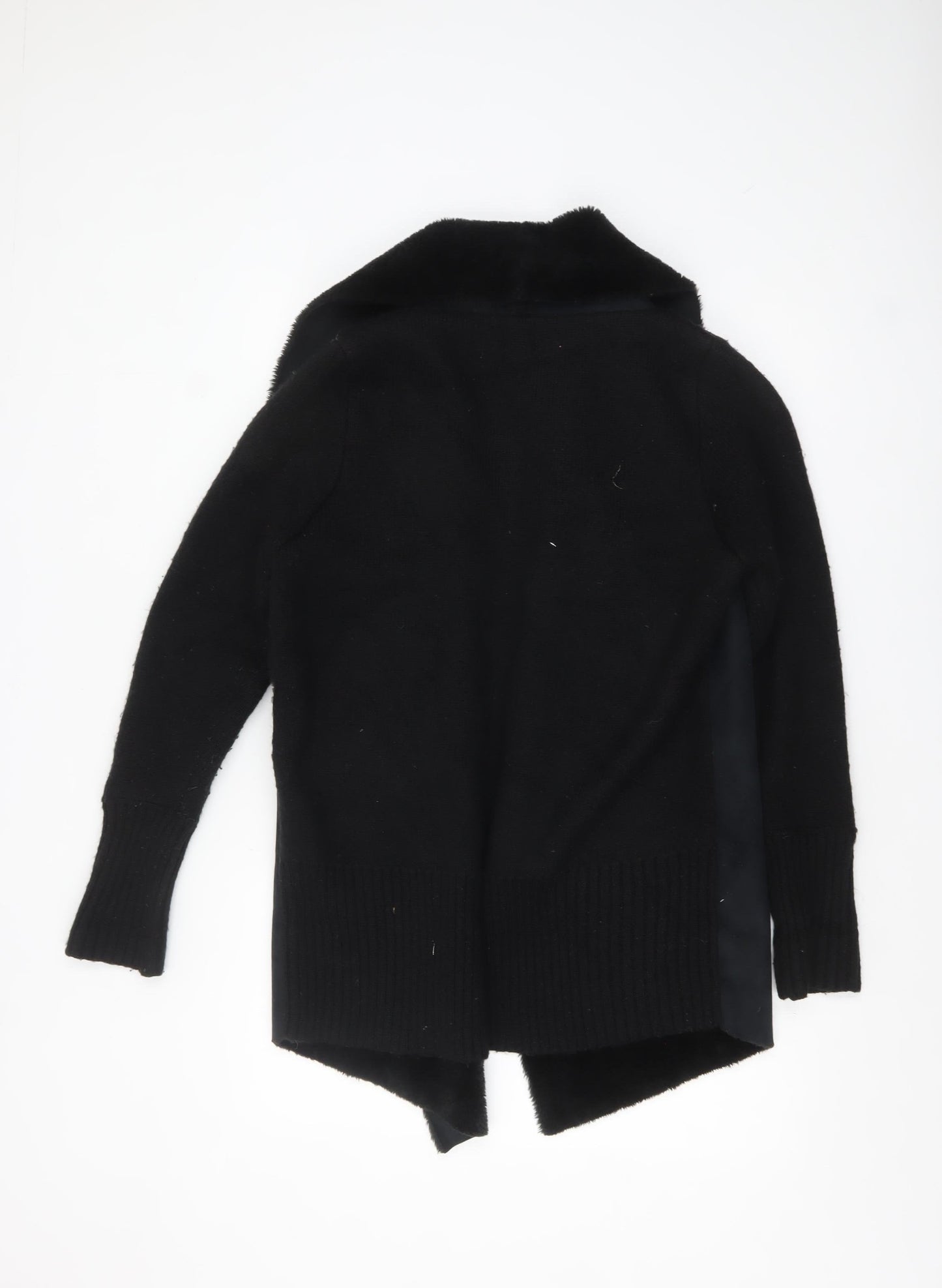 River Island Womens Black Faux Fur Trim Open Knit Cardigan M