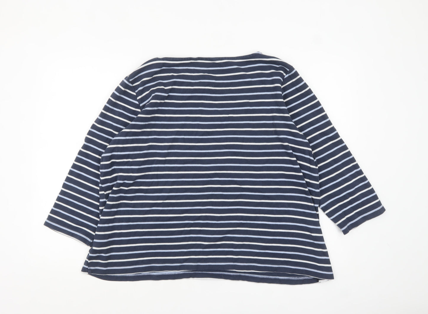 Crew Clothing Company Womens Blue Striped 3/4 Sleeve Cotton T-Shirt Size 18