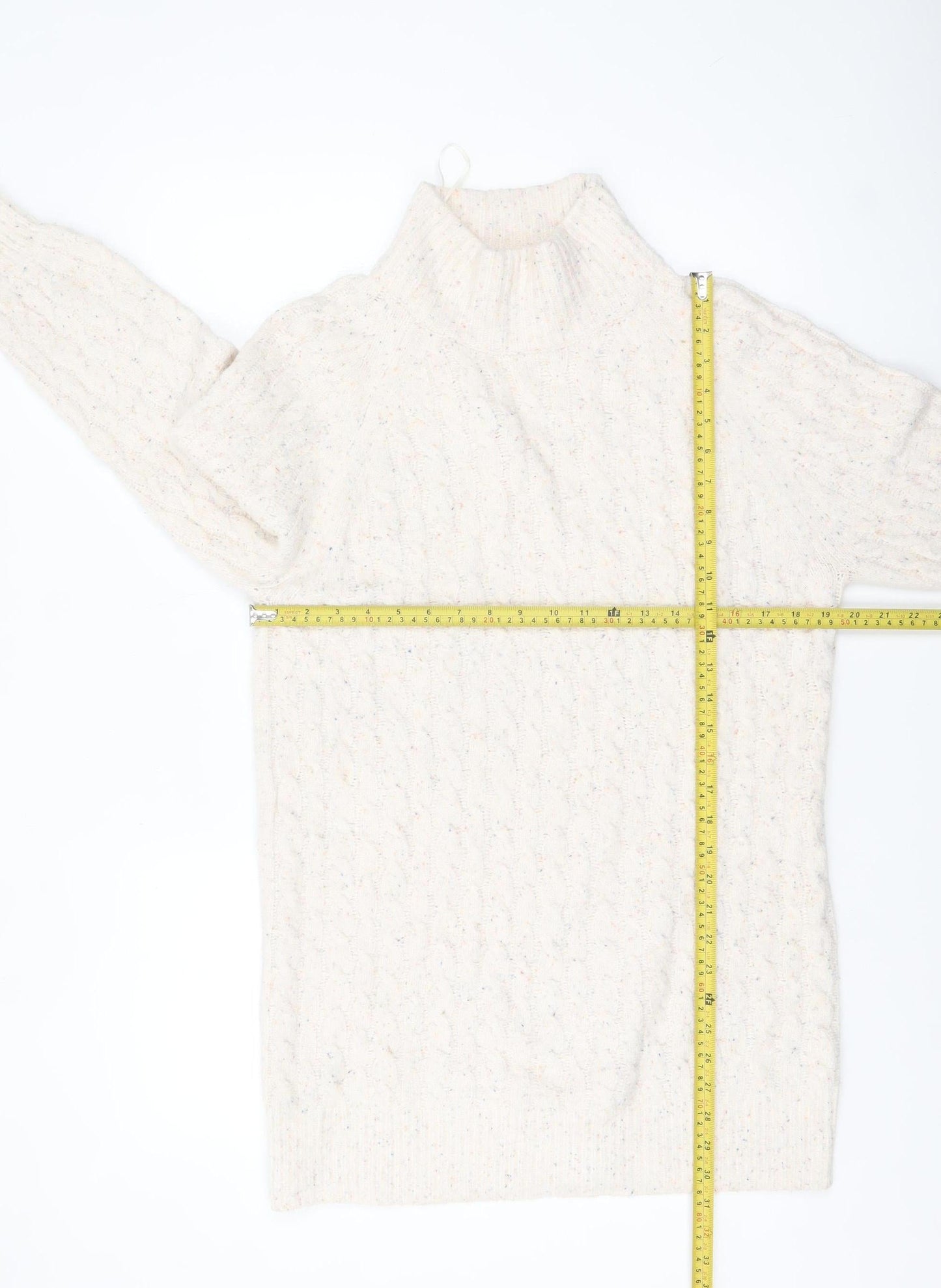 Oui Women’s Ivory Cable-Knit Roll Neck Jumper Size 8