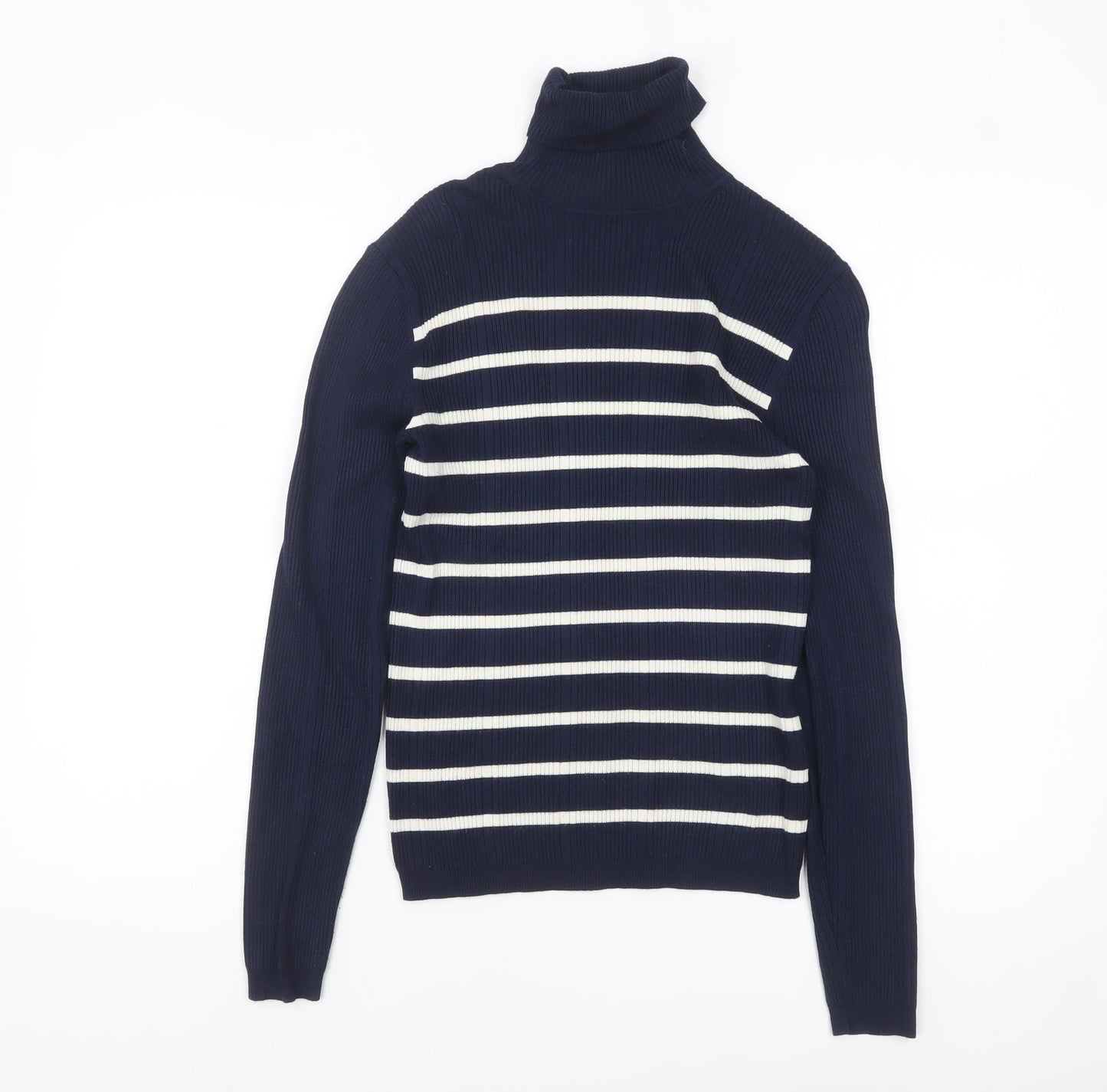 Marks and Spencer Womens Blue Striped Roll Neck Jumper Size 6