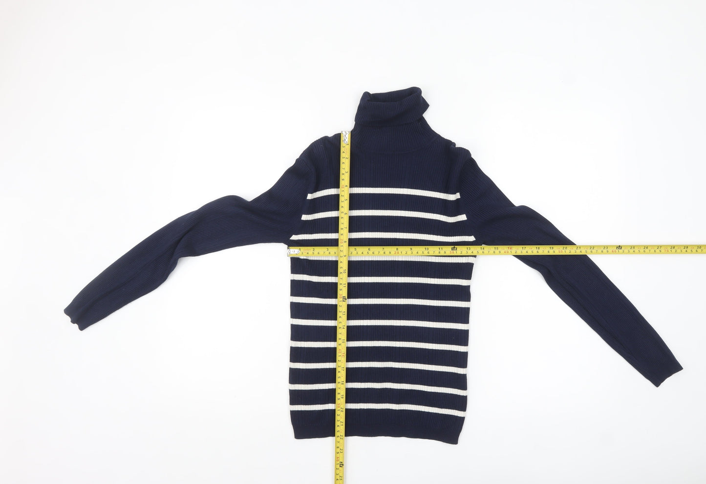 Marks and Spencer Womens Blue Striped Roll Neck Jumper Size 6