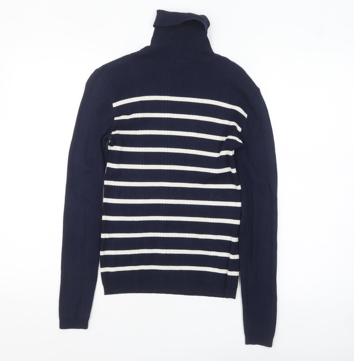 Marks and Spencer Womens Blue Striped Roll Neck Jumper Size 6