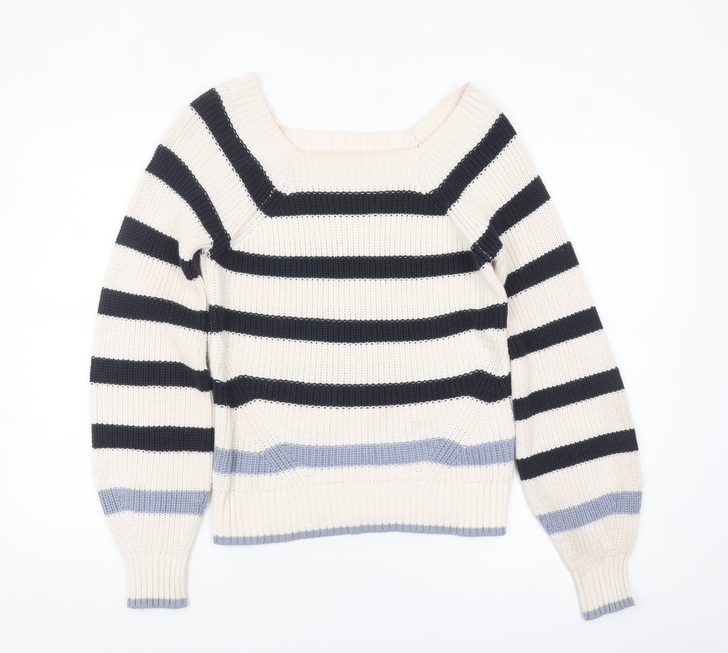 Tu Women Cream Navy Striped Knit Jumper Size S Cotton Acrylic