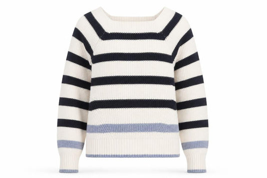Tu Women Cream Navy Striped Knit Jumper Size S Cotton Acrylic