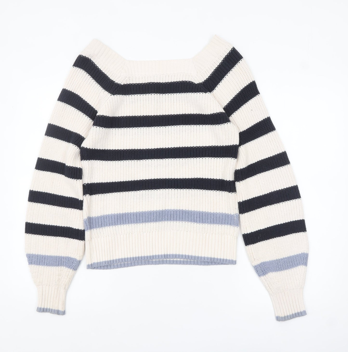 Tu Women Cream Navy Striped Knit Jumper Size S Cotton Acrylic