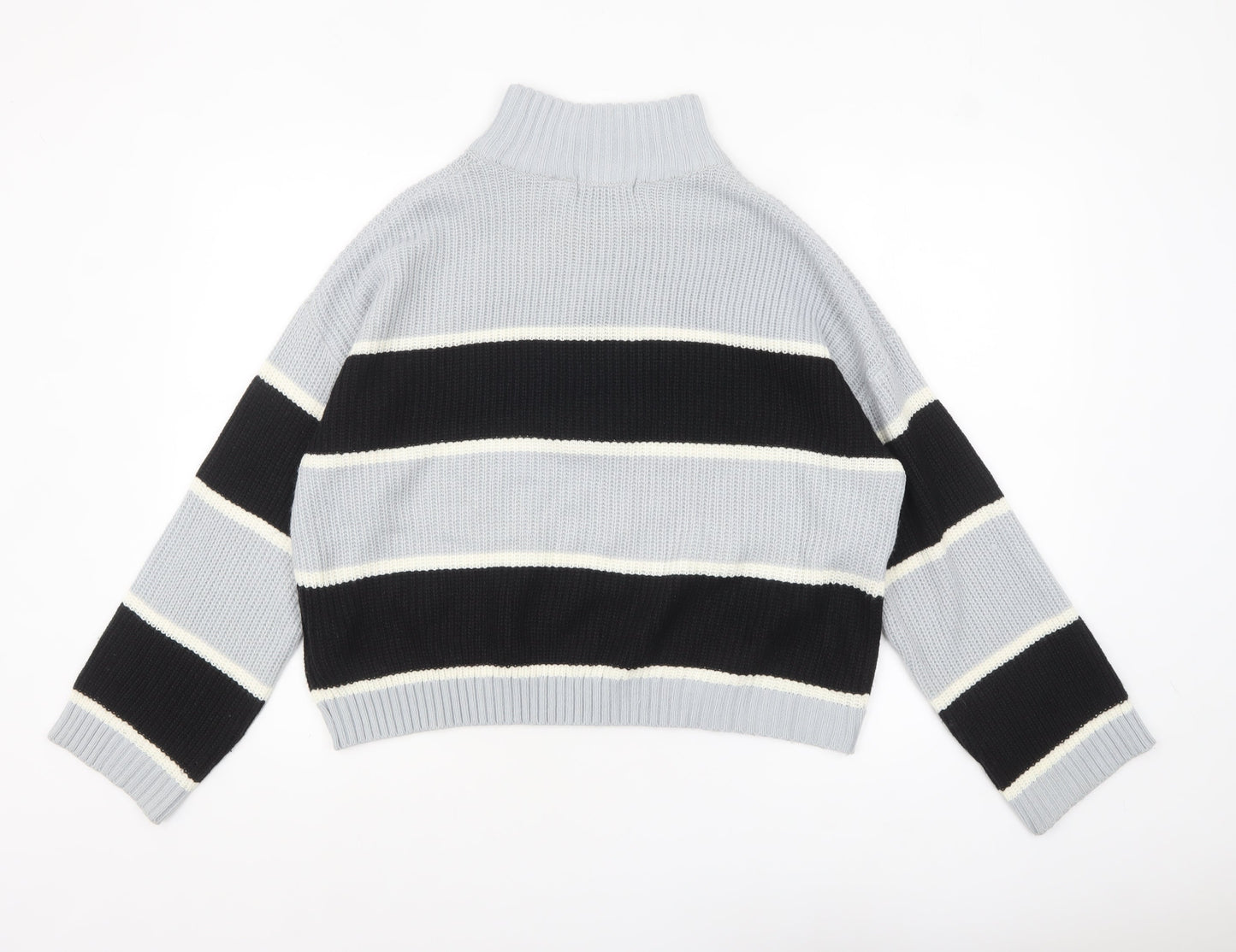 Brave Soul Women’s Grey Striped High Neck Half Zip Chunky Knit Jumper L