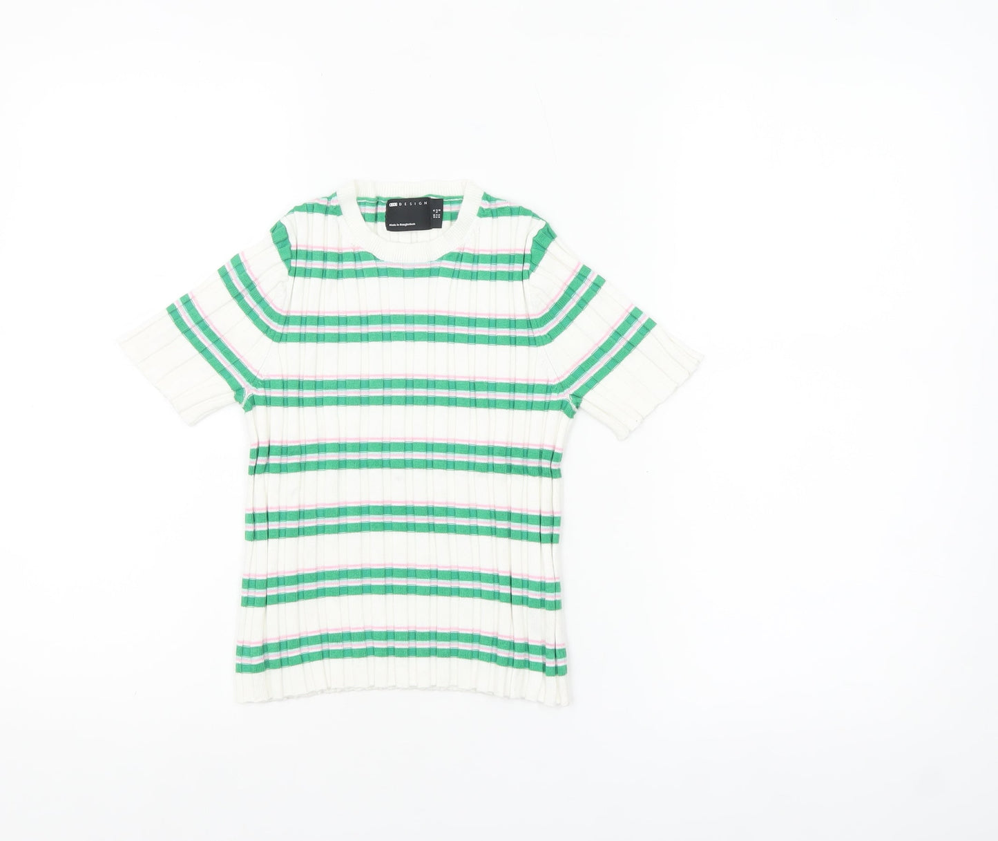ASOS DESIGN Women’s White Green Striped Short Sleeve Knit T-Shirt Size 4