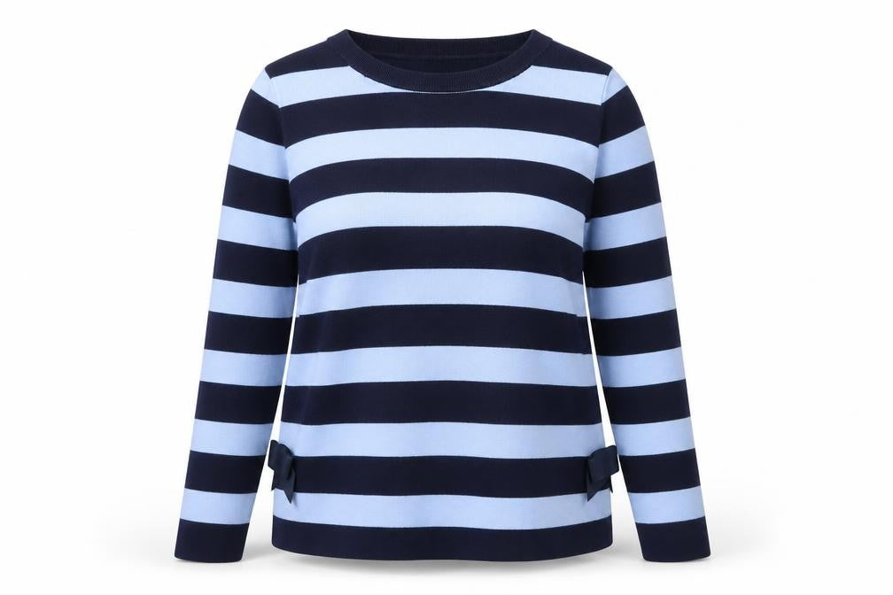 Oasis Womens Blue Striped Bow Detail Cotton Knit Jumper M