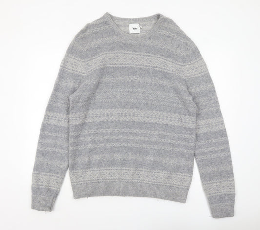 Kin Men's Grey Fair Isle Wool Blend Pullover Jumper XL