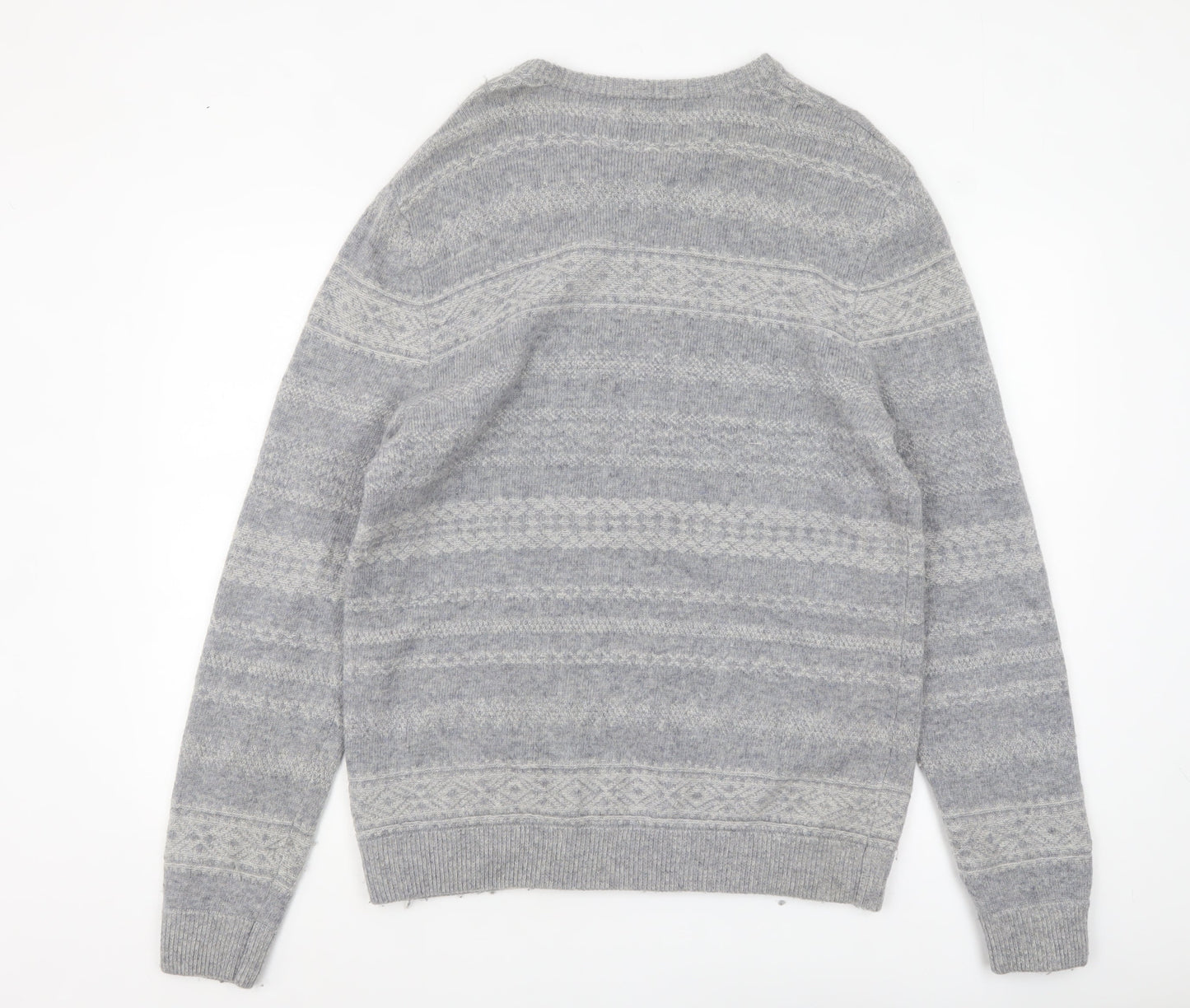 Kin Men's Grey Fair Isle Wool Blend Pullover Jumper XL