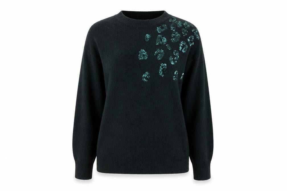 Tu Women's Green Sequin Animal Print Crew Neck Jumper Size 8