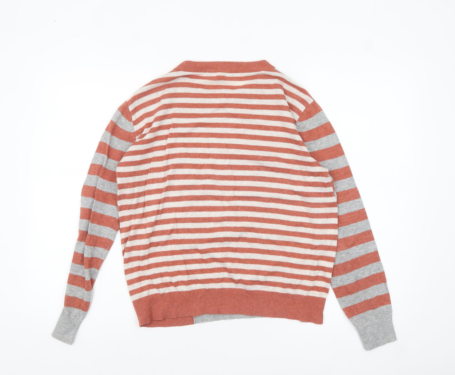 Next Women's Grey & Orange Striped Jumper UK 10 Crew Neck Wool Blend