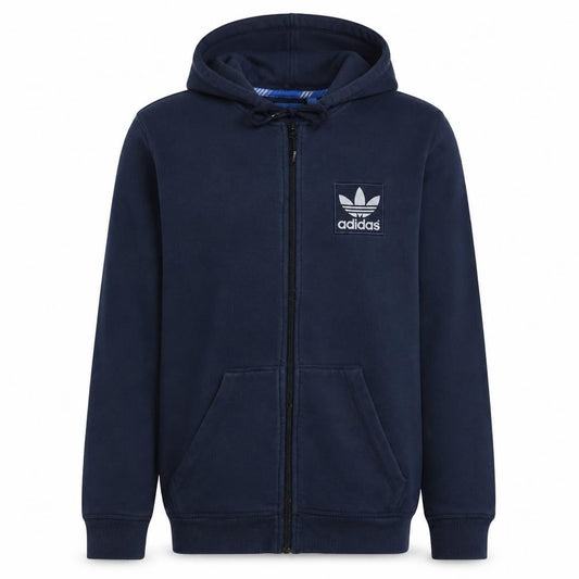 Adidas Men’s Blue Full Zip Hoodie Size S Fleece Logo Sweatshirt
