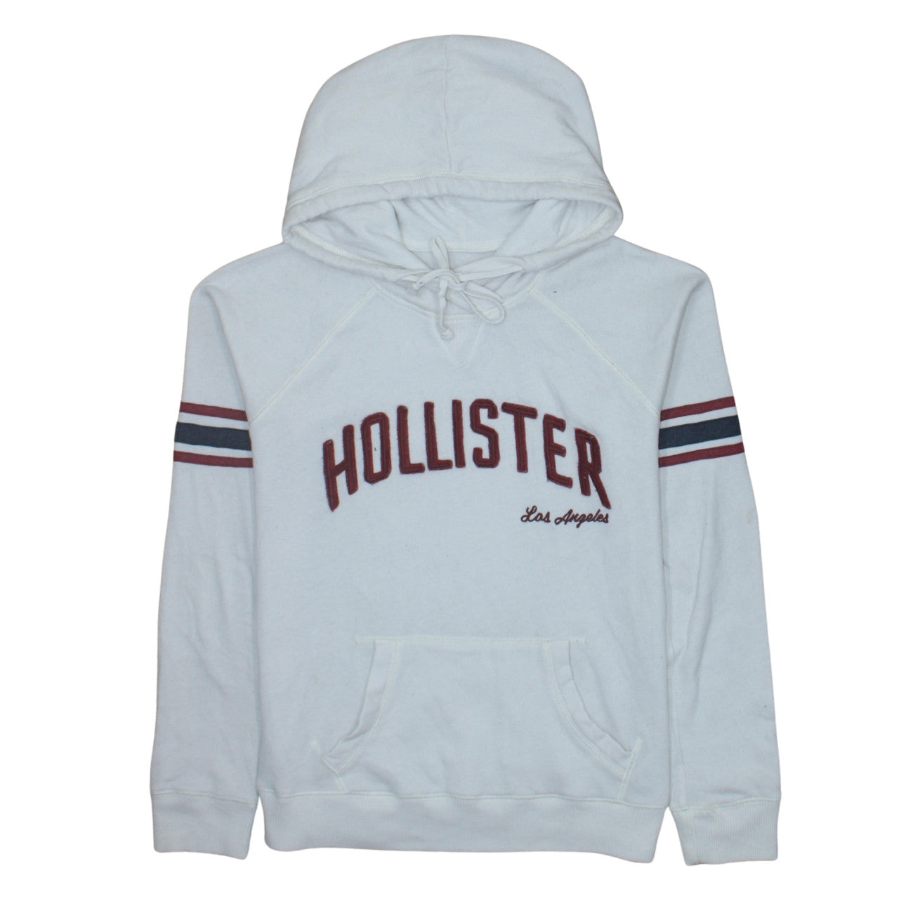 Hollister Men White Pullover Hoodie L Embroidered Logo Fleece