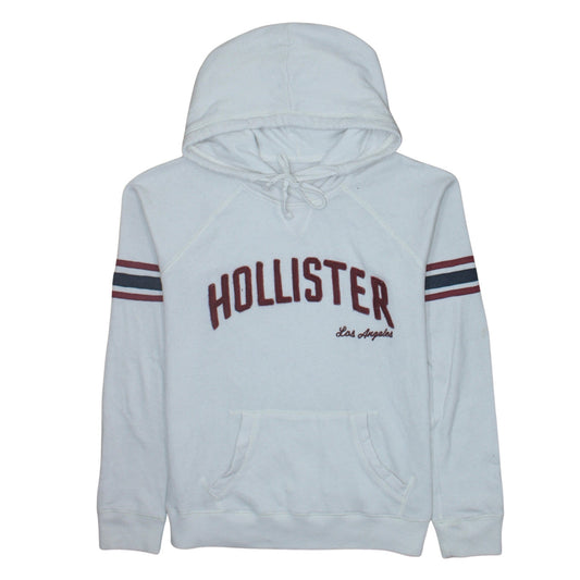 Hollister Men White Pullover Hoodie L Embroidered Logo Fleece