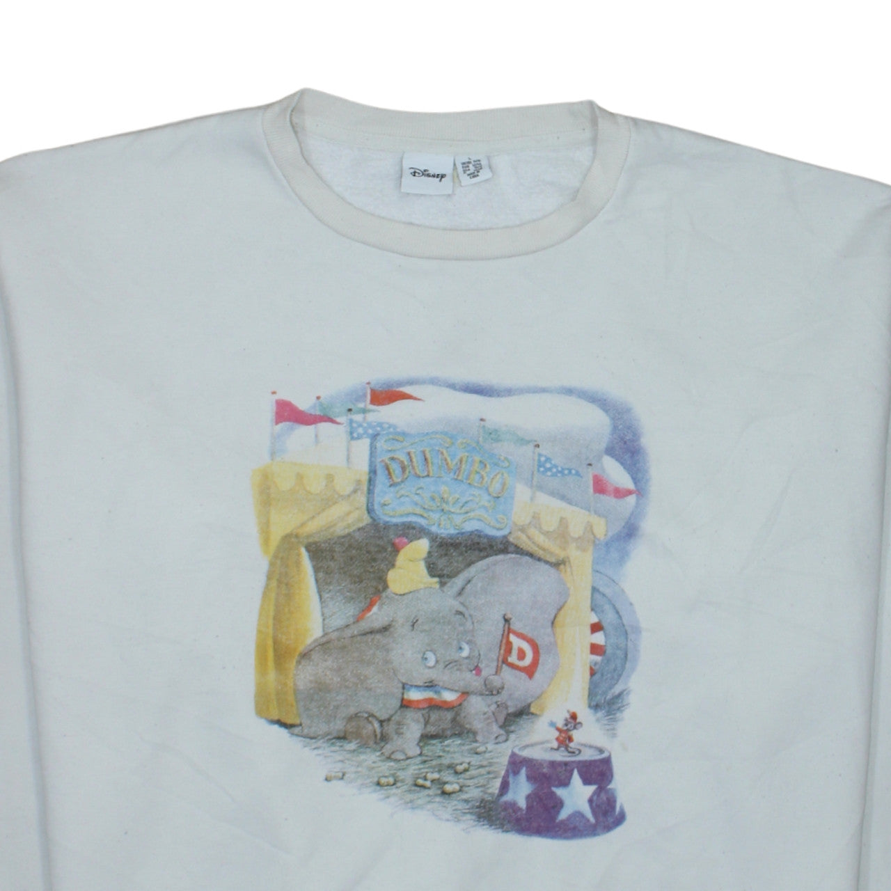 Disney Dumbo White Sweatshirt Women's L 14/16 Crew Neck Pullover