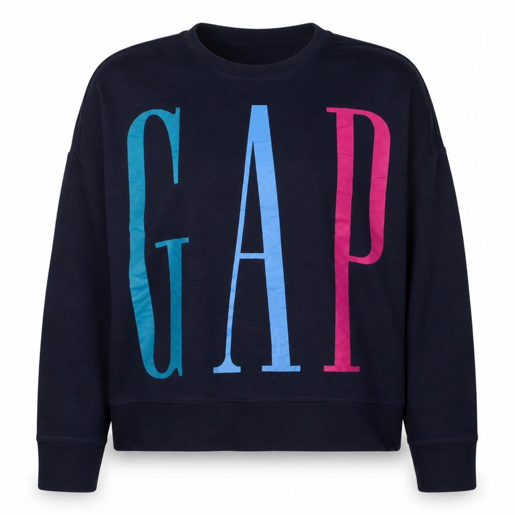 Gap Women Navy Blue Logo Crew Neck Pullover Sweatshirt XL
