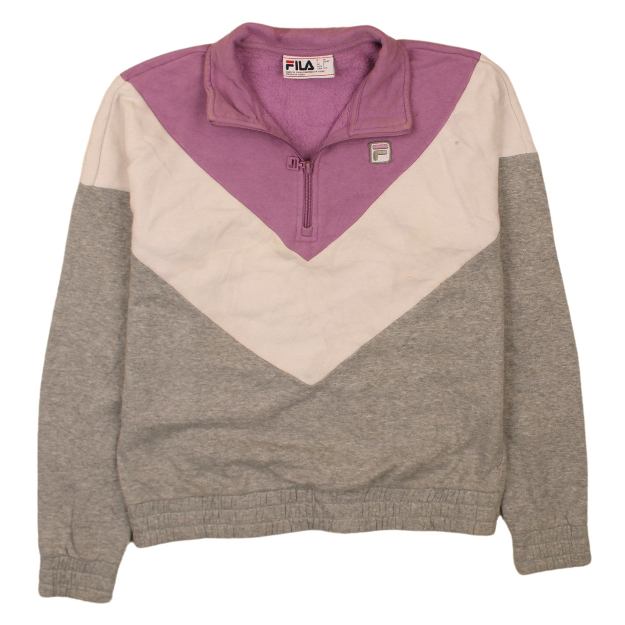 FILA Womens Grey Purple 1/4 Zip Colourblock Sweatshirt Size S