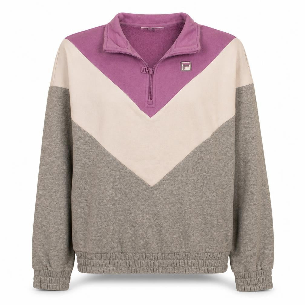 Fila Womens Grey Purple 1/4 Zip Colourblock Sweatshirt Size S