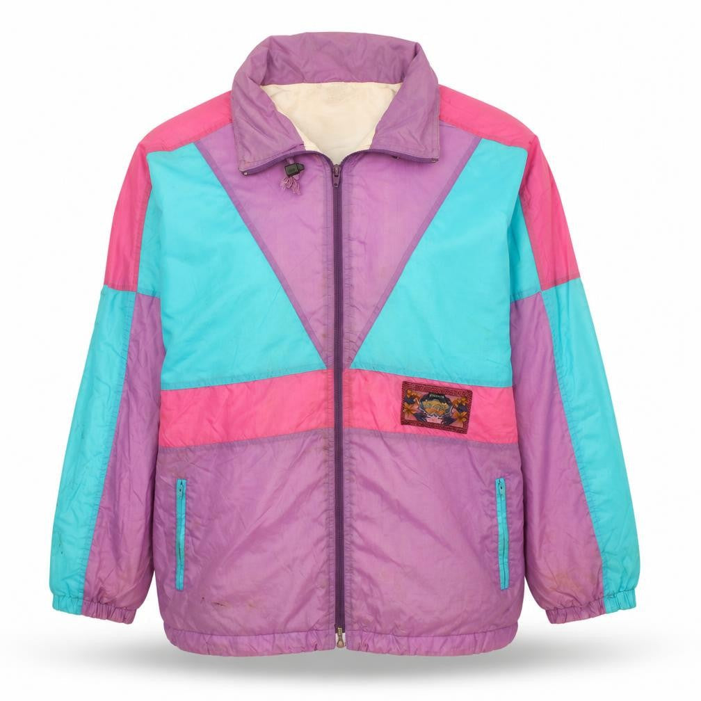 Marc Claire Women's Multicoloured 80s Hooded Windbreaker Jacket Size 10