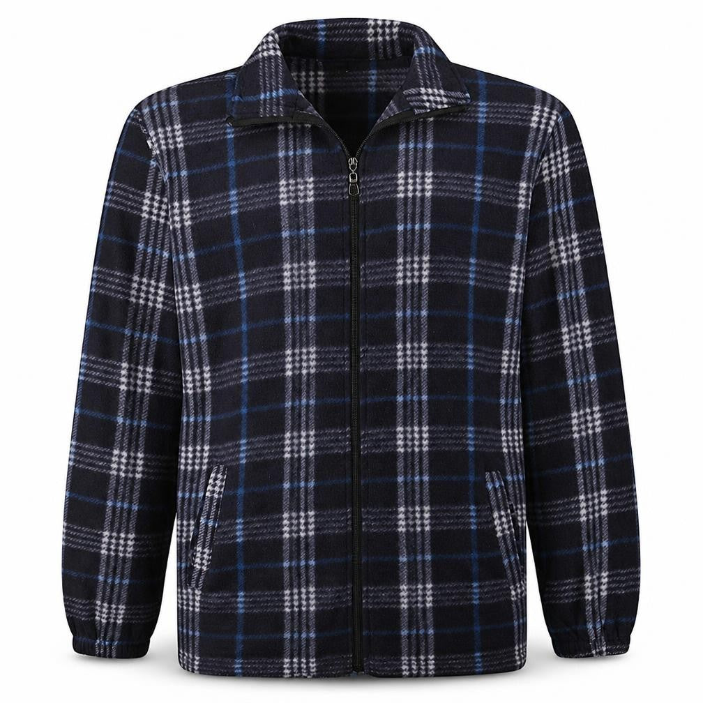 OHMYS Mens Blue Check Fleece Zip Up Jacket Size L