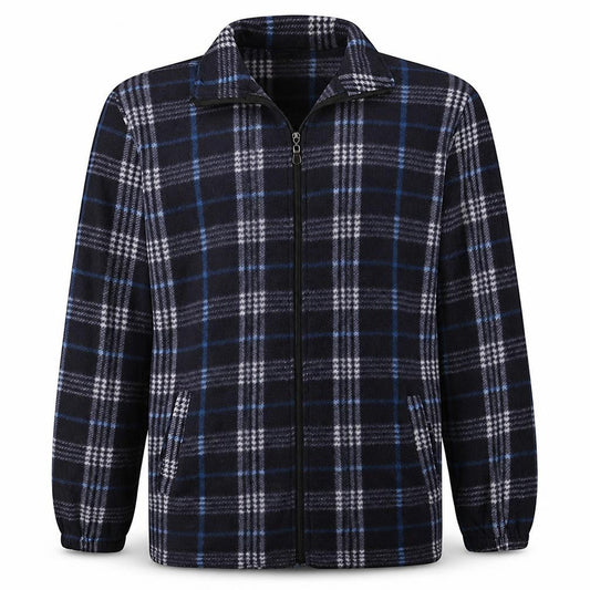 OHMYS Mens Blue Check Fleece Zip Up Jacket Size L