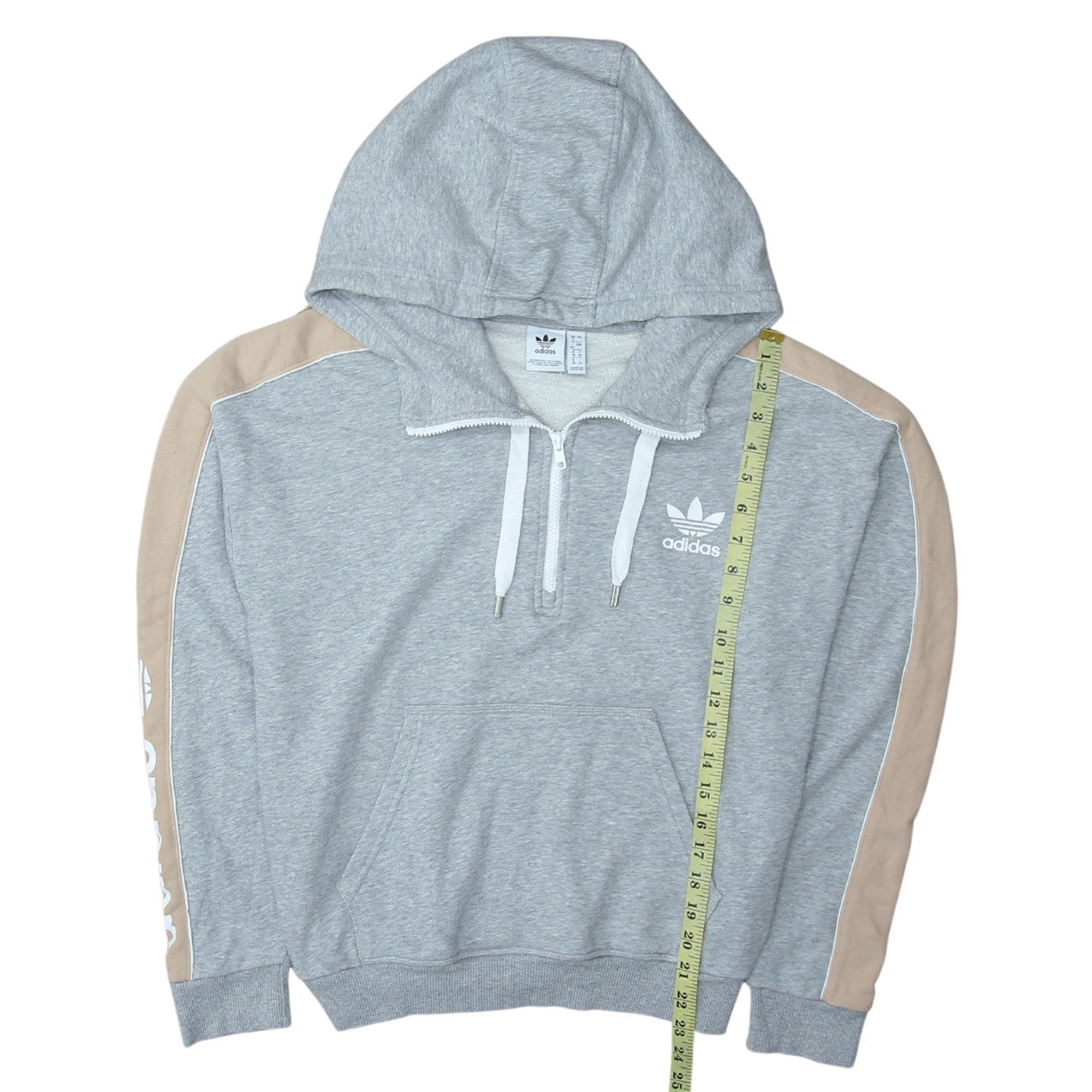 Adidas Womens Grey Beige 1/2 Zip Hooded Sweatshirt UK 12