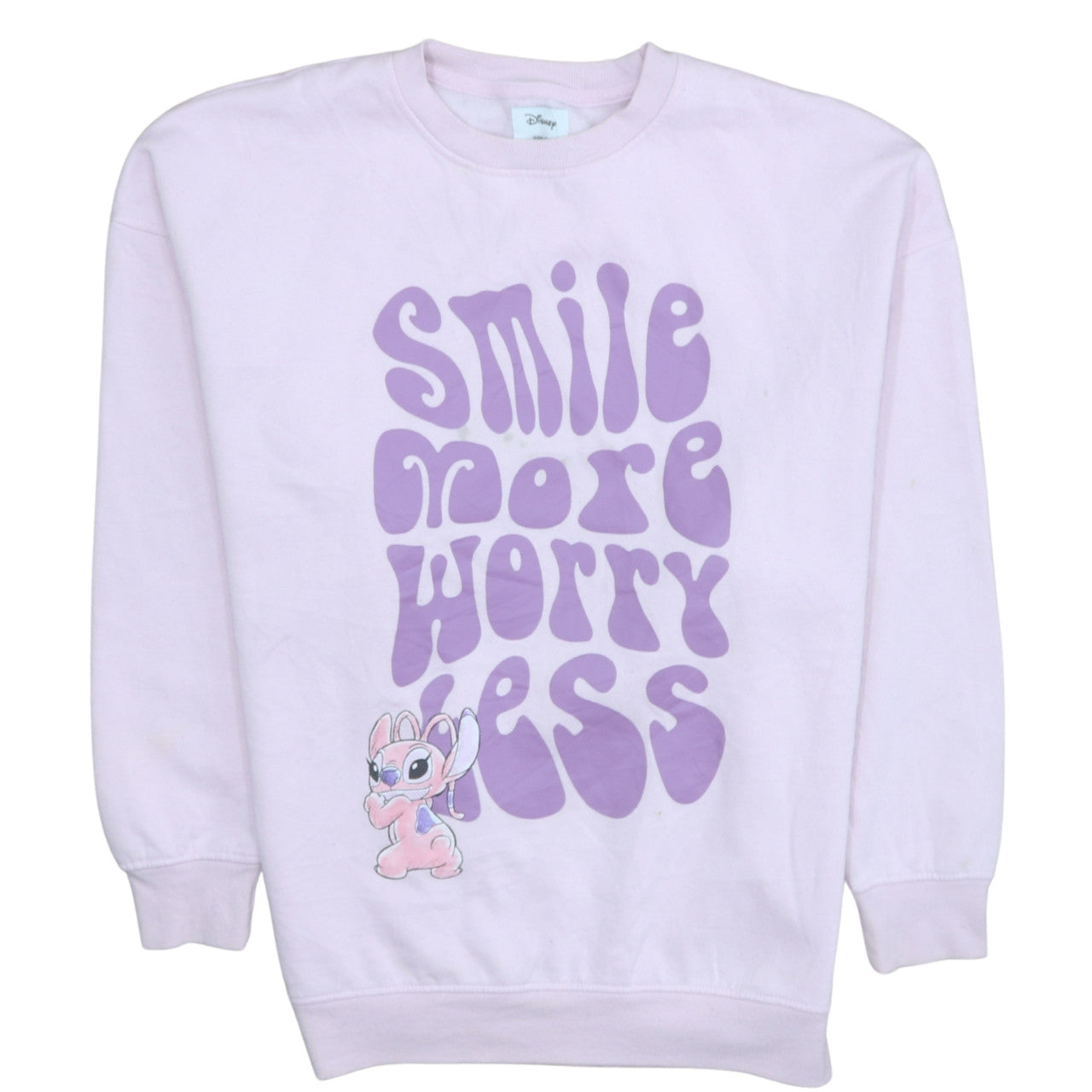 Disney Primark Womens Pink Sweatshirt Angel Smile More Worry Less Size M