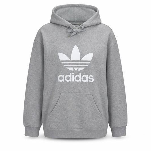 Adidas Women Grey Pullover Hoodie L Logo Sweatshirt Casual