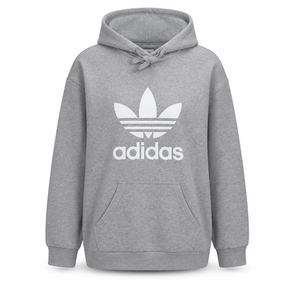 Adidas Women Grey Pullover Hoodie L Logo Sweatshirt Casual