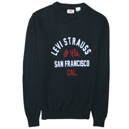 Levi's Men's Black Cotton Crew Neck Logo Pullover Jumper Size S