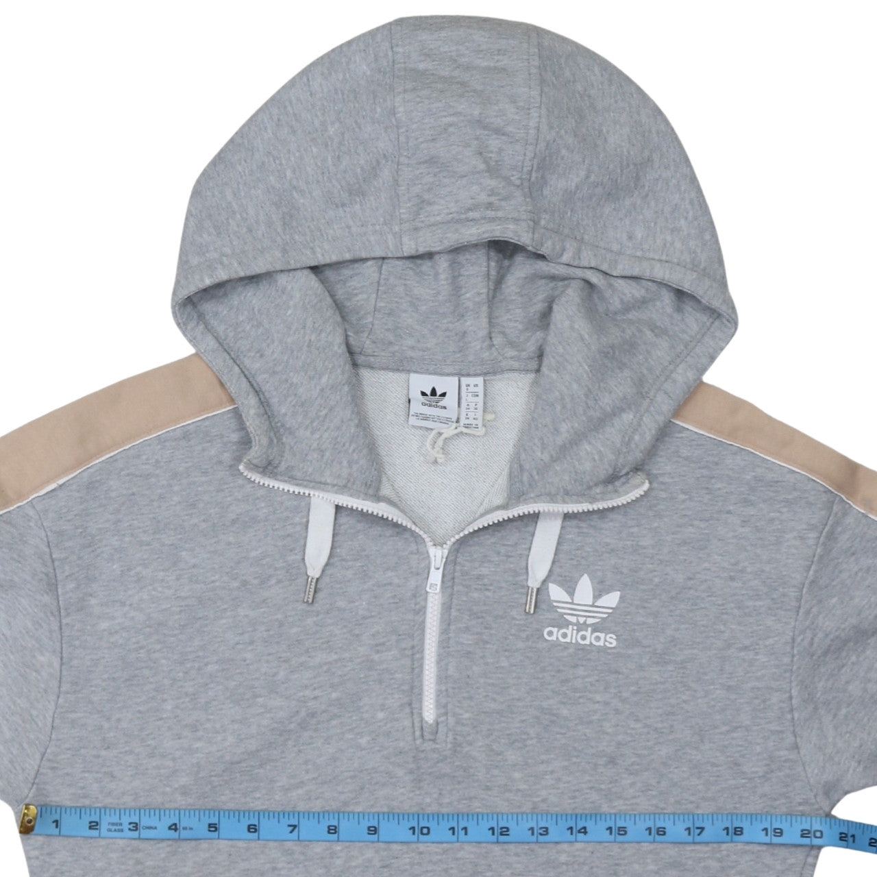 Adidas Womens Grey Beige 1/2 Zip Hoodie Size 12 Relaxed Fit