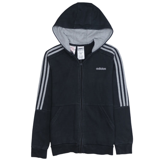 Adidas Boys Black Full Zip Hoodie Size 13-14 Years Fleece Lined Sportswear