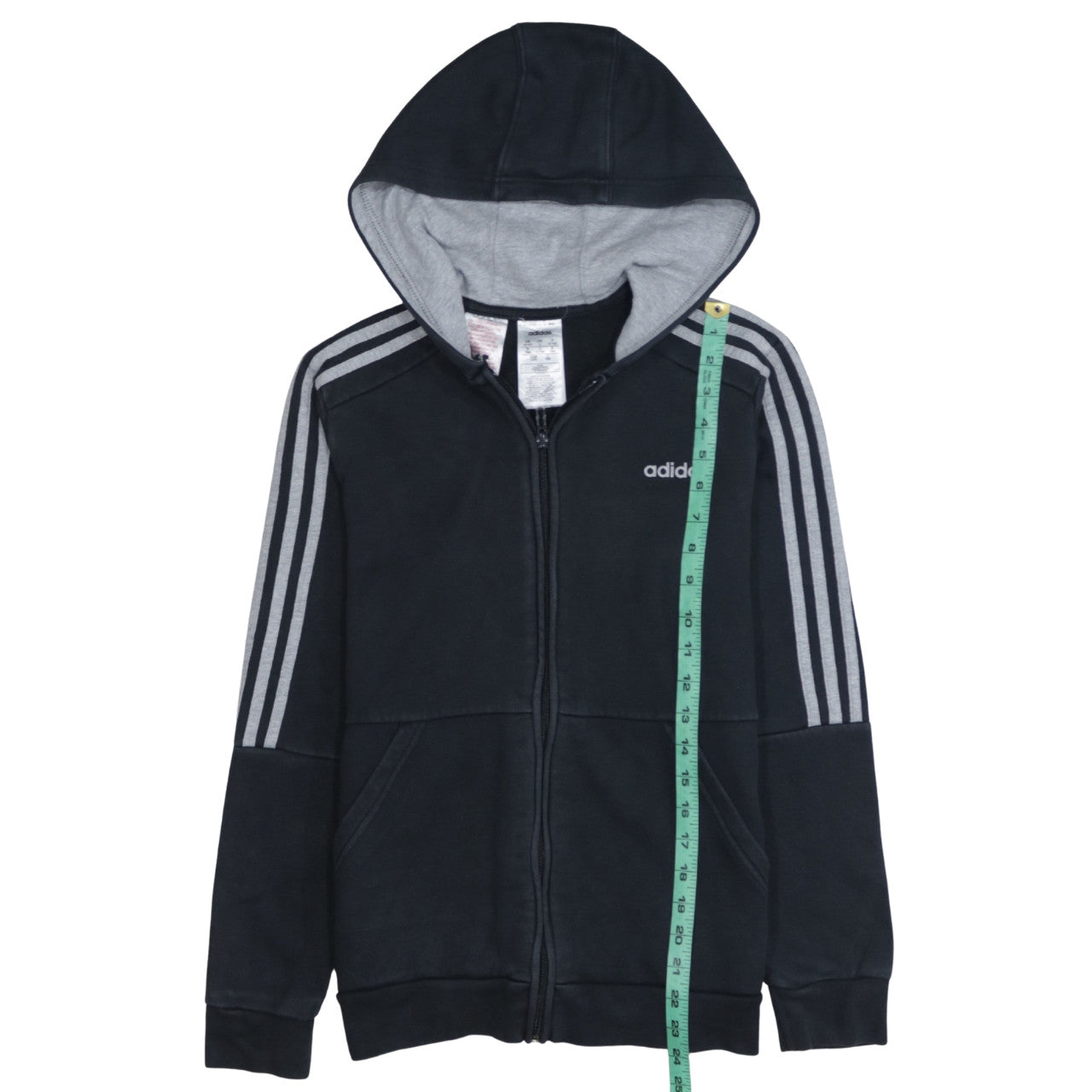 Adidas Boys Black Full Zip Hoodie Size 13-14 Years Fleece Lined Sportswear