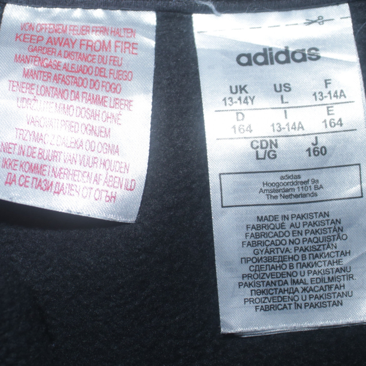 Adidas Boys Black Full Zip Hoodie Size 13-14 Years Fleece Lined Sportswear