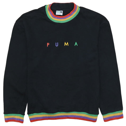 Puma Womens Black XXS Pullover Sweatshirt Rainbow Trim Logo