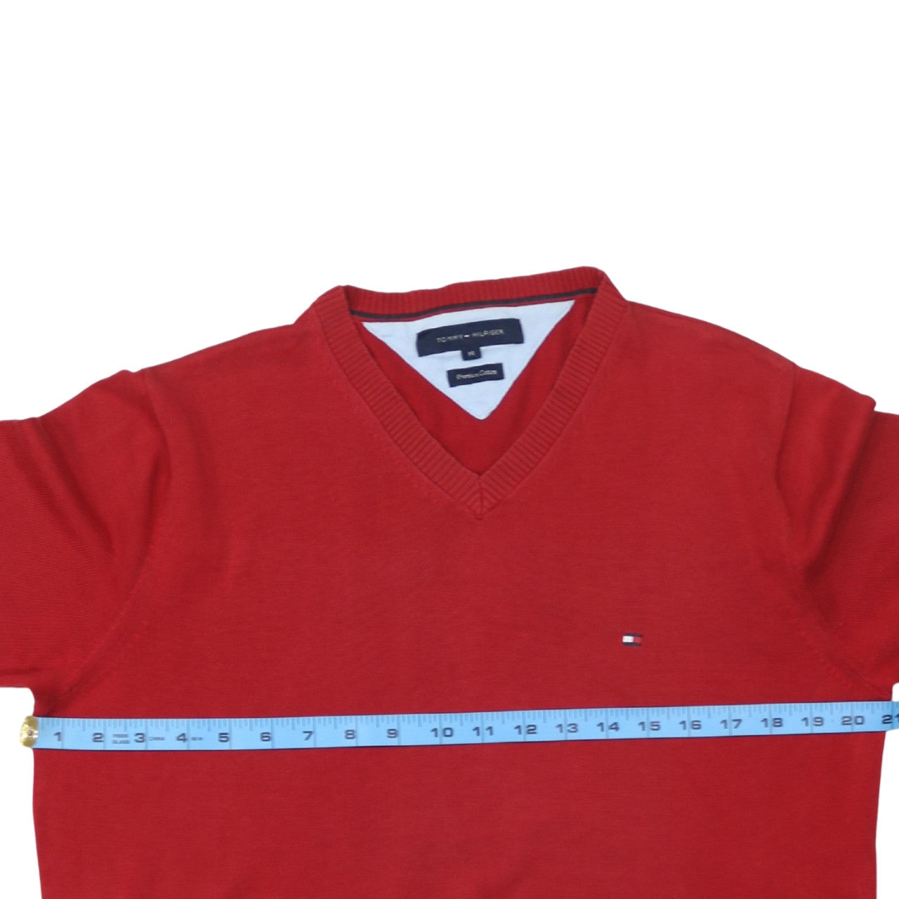 Tommy Hilfiger Men's Red V-Neck Cotton Jumper M Classic Knit