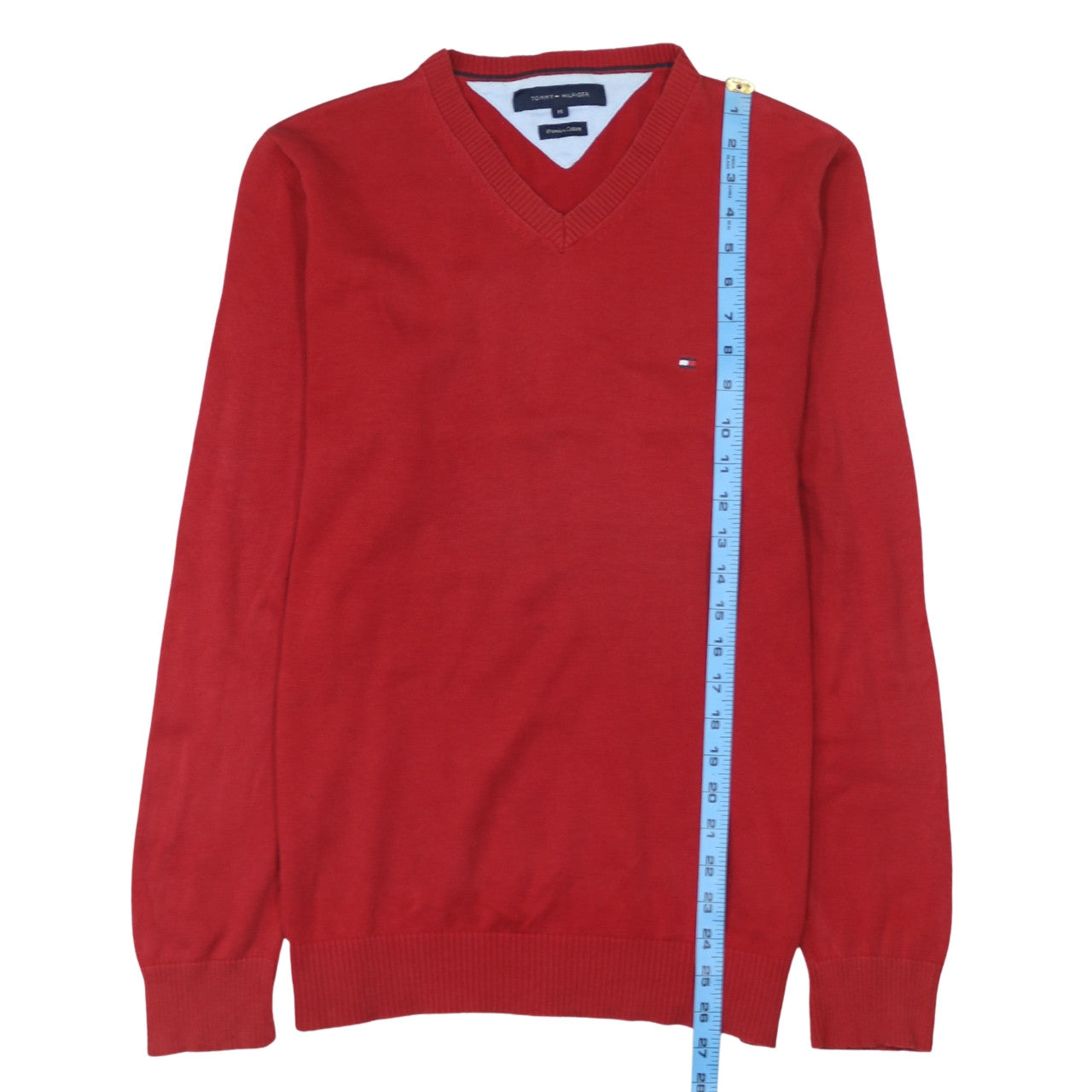 Tommy Hilfiger Men's Red V-Neck Cotton Jumper M Classic Knit