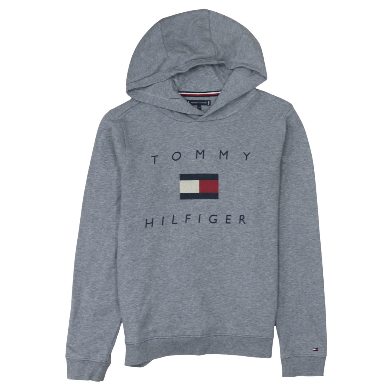 Tommy Hilfiger Boys Grey Pullover Hoodie Size 164 Logo Graphic Sweatshirt
