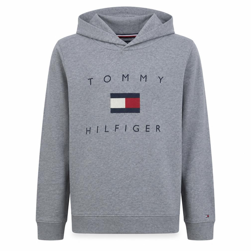 Tommy Hilfiger Boys Grey Pullover Hoodie Size 164 Logo Graphic Sweatshirt