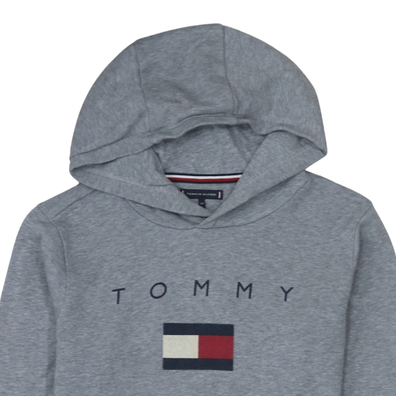 Tommy Hilfiger Boys Grey Pullover Hoodie Size 164 Logo Graphic Sweatshirt