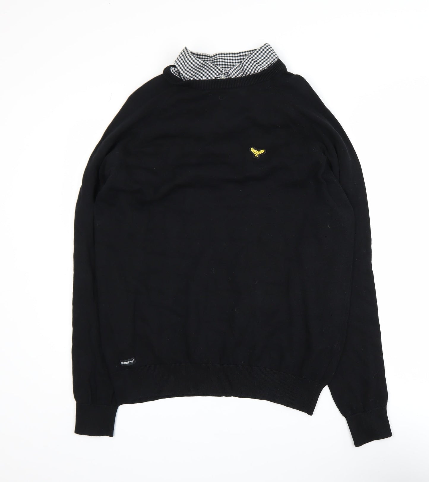 Threadbare Men’s Black Cotton Pullover Jumper Size L Classic Logo Knit