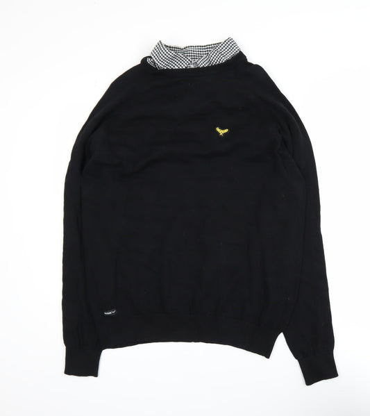 Threadbare Men’s Black Cotton Pullover Jumper Size L Classic Logo Knit