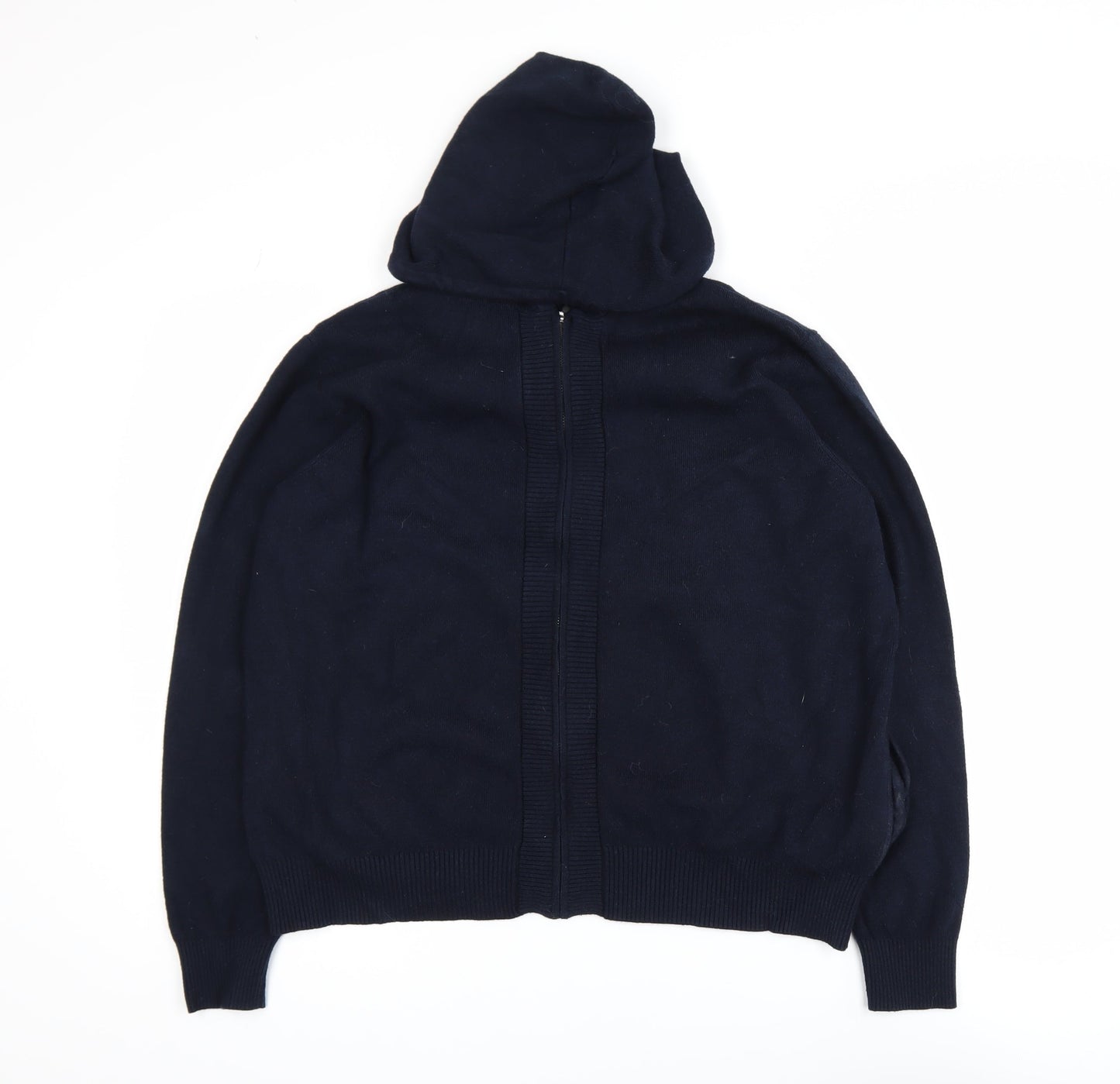 Marks and Spencer Mens Blue Full Zip Hooded Knit Jumper Size L