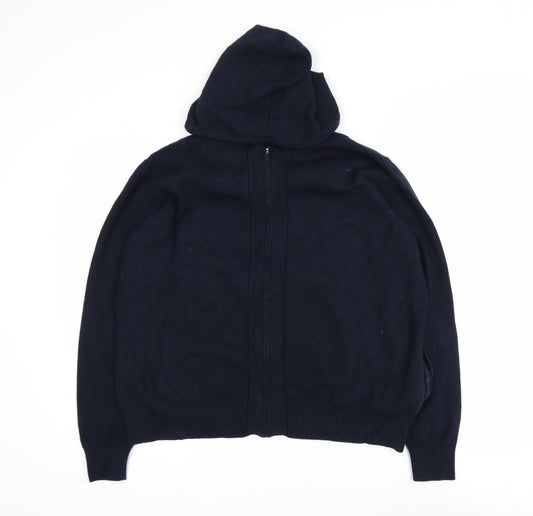 Marks and Spencer Mens Blue Full Zip Hooded Knit Jumper Size L