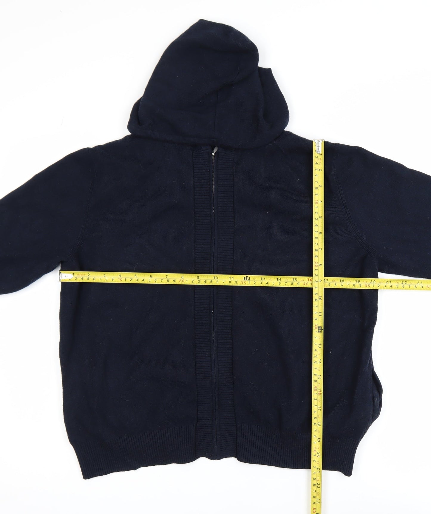 Marks and Spencer Mens Blue Full Zip Hooded Knit Jumper Size L