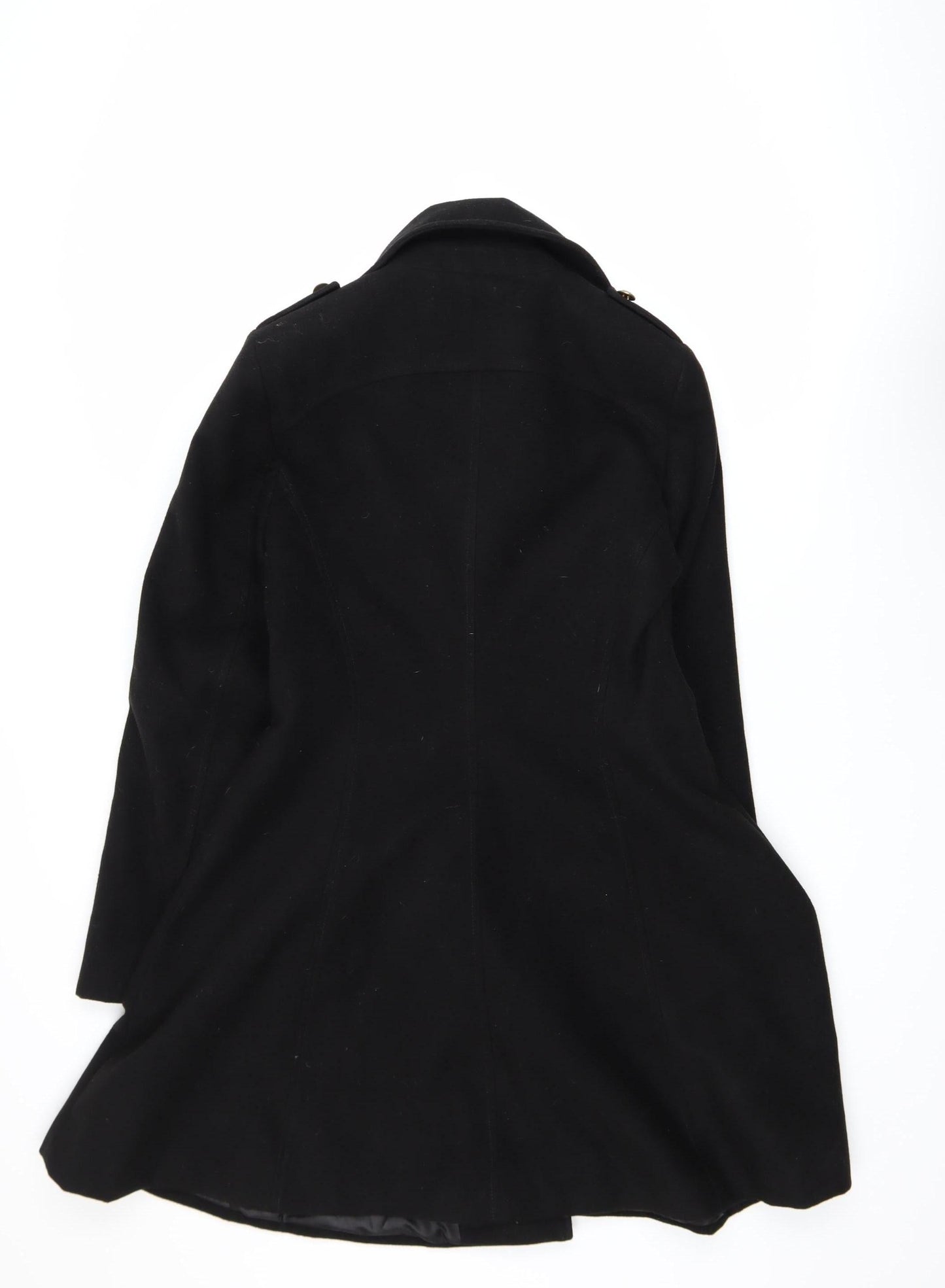 Miss Selfridge Women Black Long Pea Coat UK 10 Classic Style
