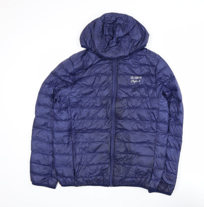 Additional front view of Lee Cooper Men's Blue Hooded Puffer Jacket, size S, Polyester Down Filled