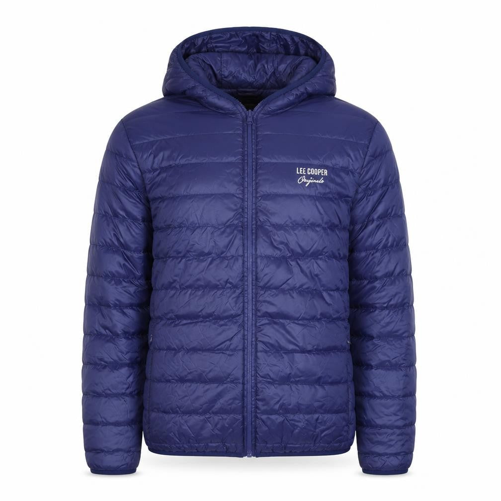 Lee Cooper Men's Blue Hooded Puffer Jacket Size S Polyester Down Filled