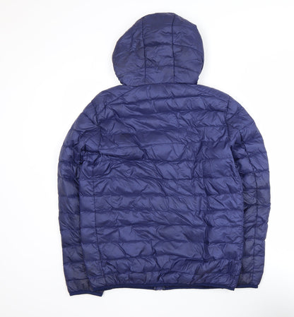 Close-up detail of Lee Cooper Men's Blue Hooded Puffer Jacket, size S, Polyester Down Filled